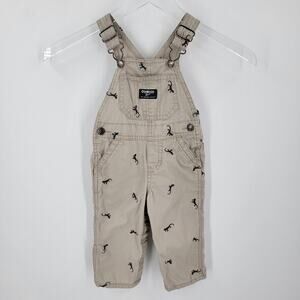 OshKosh B'gosh Overalls Infant Boys 12M Lizard Embroidered Canvas Khaki
